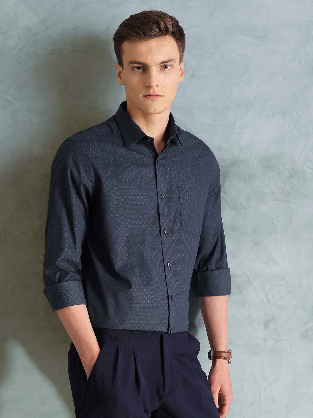 Arrow Men Comfort Spread Collar Micro Ditsy Printed Cotton Slim Fit Formal Shirt