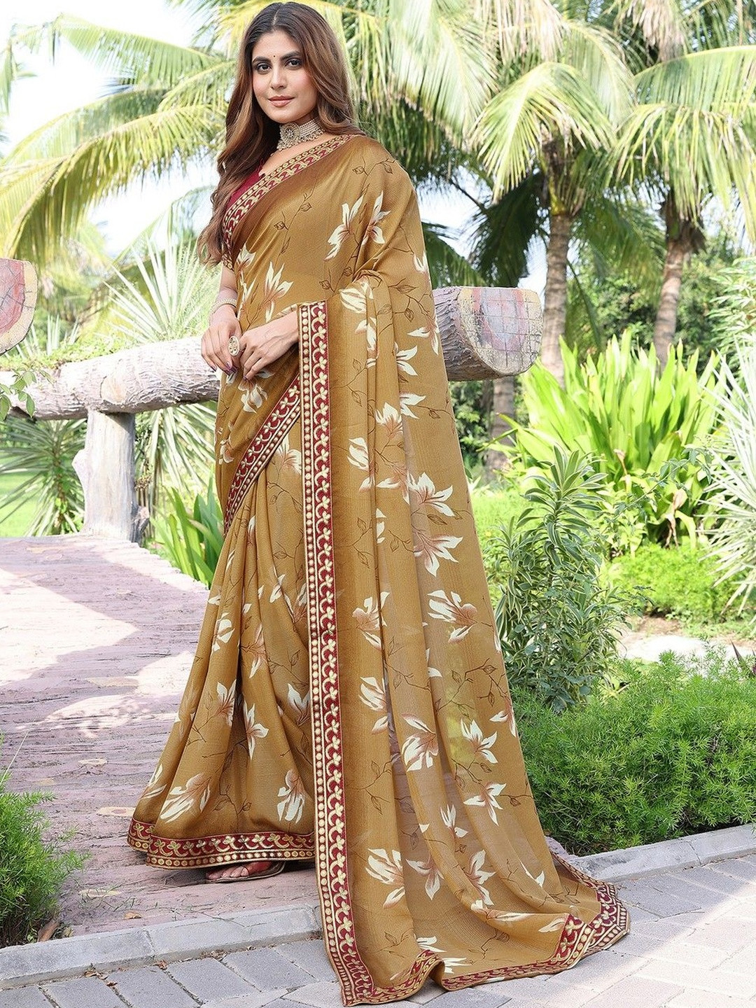 JANOI Floral Poly Georgette Designer Saree