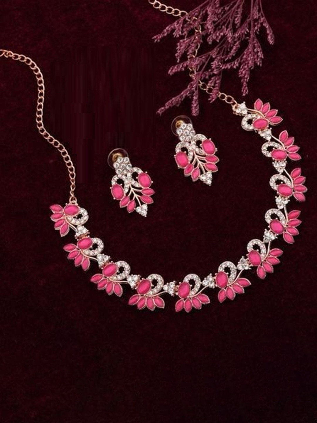 TANLOOMS Rose Gold-Plated Artificial Stones Studded Jewellery Set