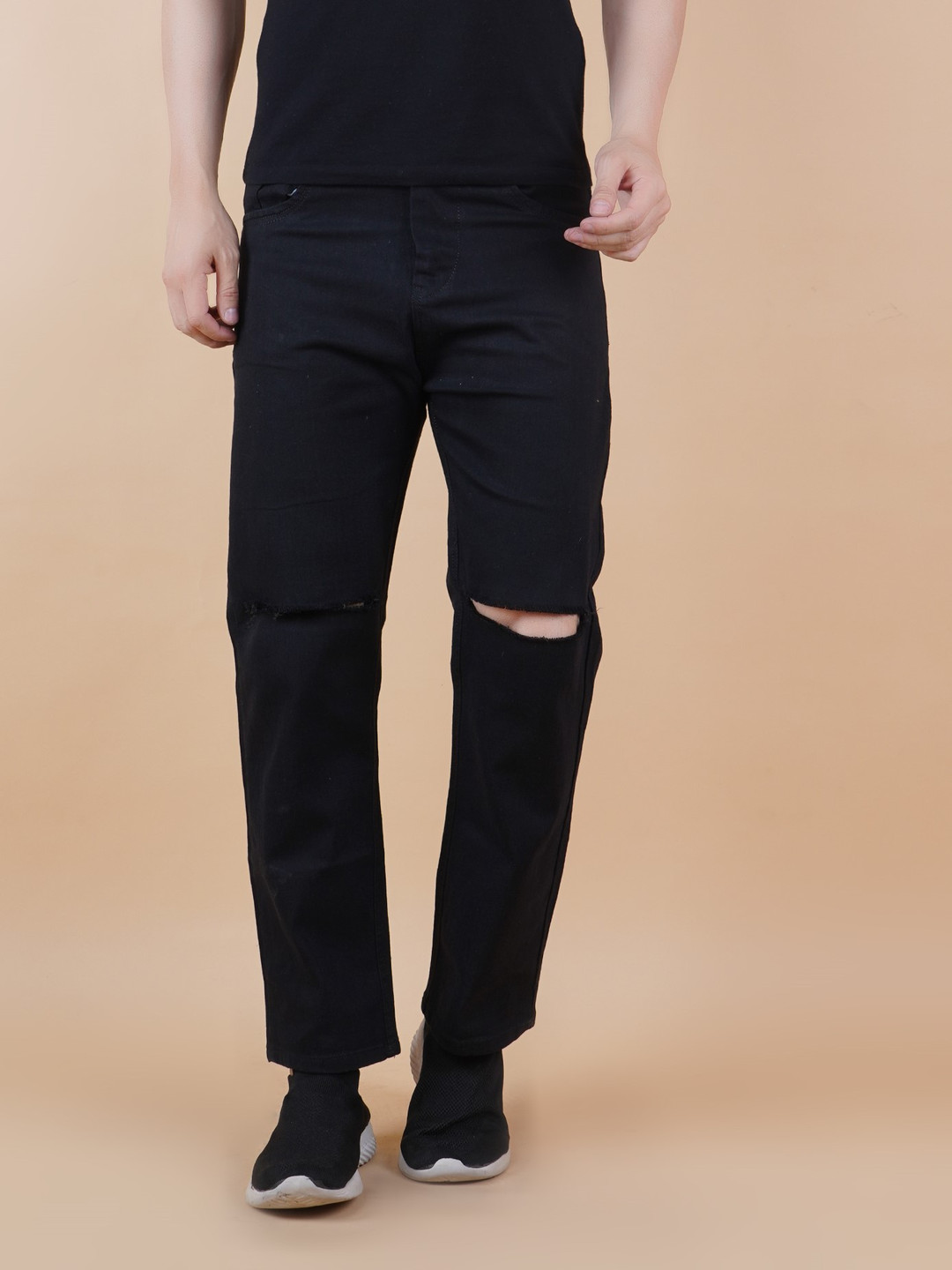 LINARIA Men Classic Dad Fit Slash Knee Mid-Rise Jeans