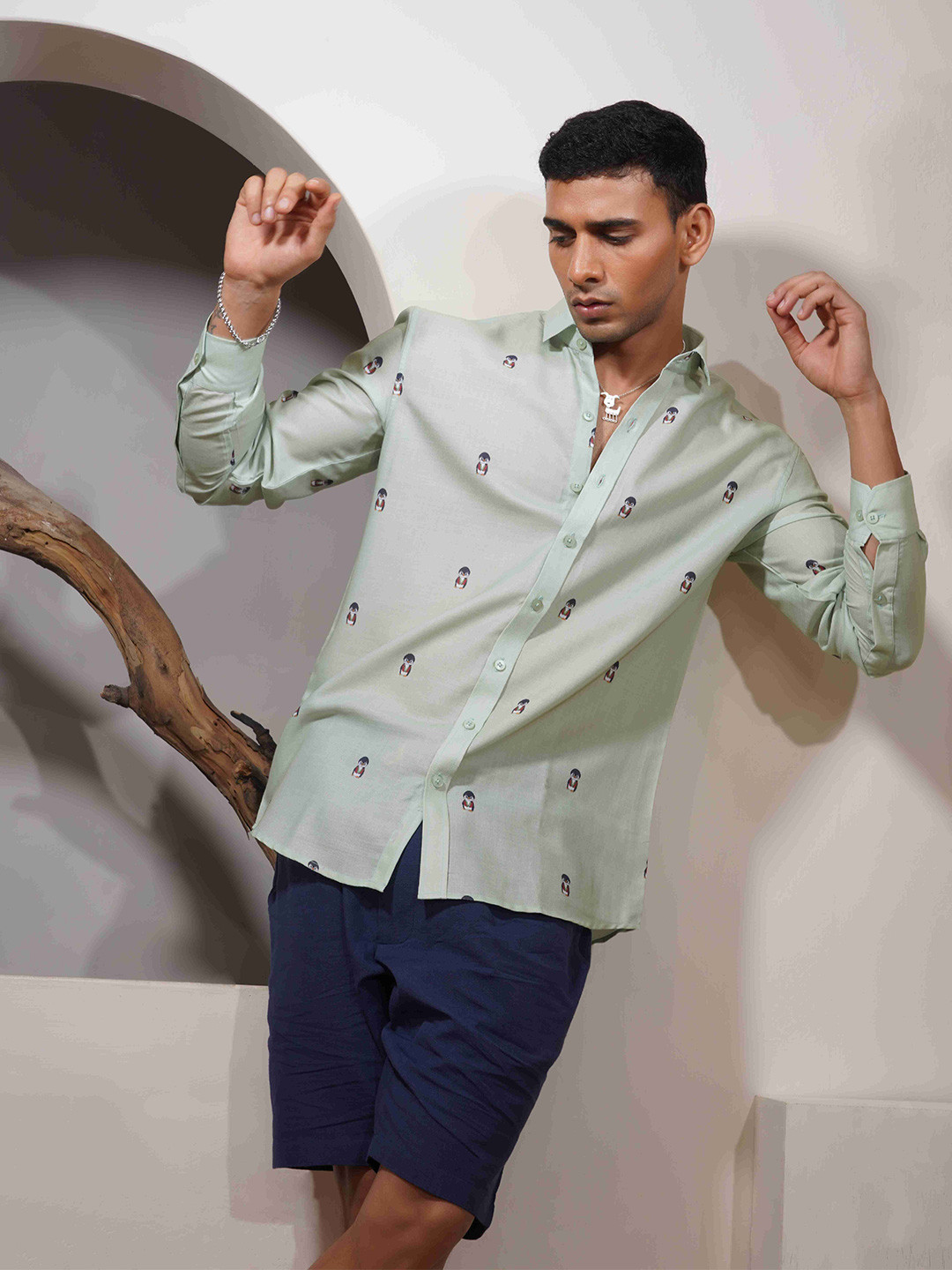 Eleven Brothers Matcha Mix Casual Linen Shirt