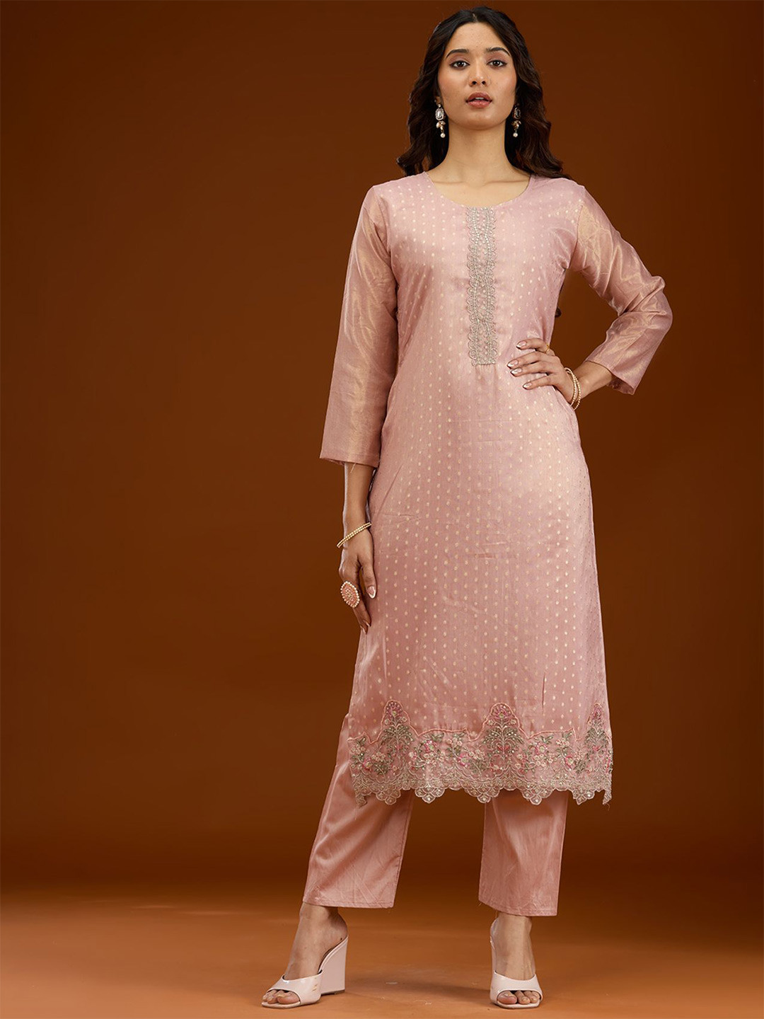 Koskii Floral Embroidered Threadwork Tissue Readymade Salwar Suit