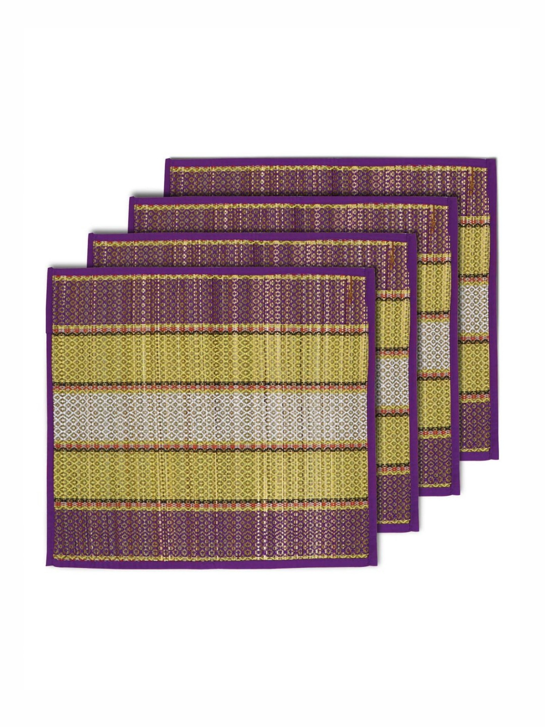 HOKIPO 4Pcs Purple & Yellow River Grass Patterned Floor Mats
