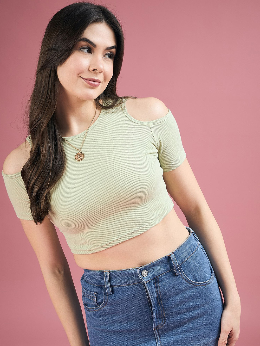 DressBerry Women Ribbed Cold-Shoulder Tank Crop Top