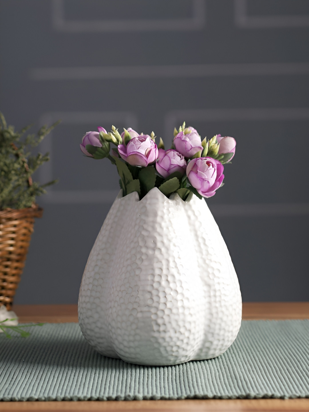 Myntra Elegant Homes White Textured Myriad Ceramic Flower Vase