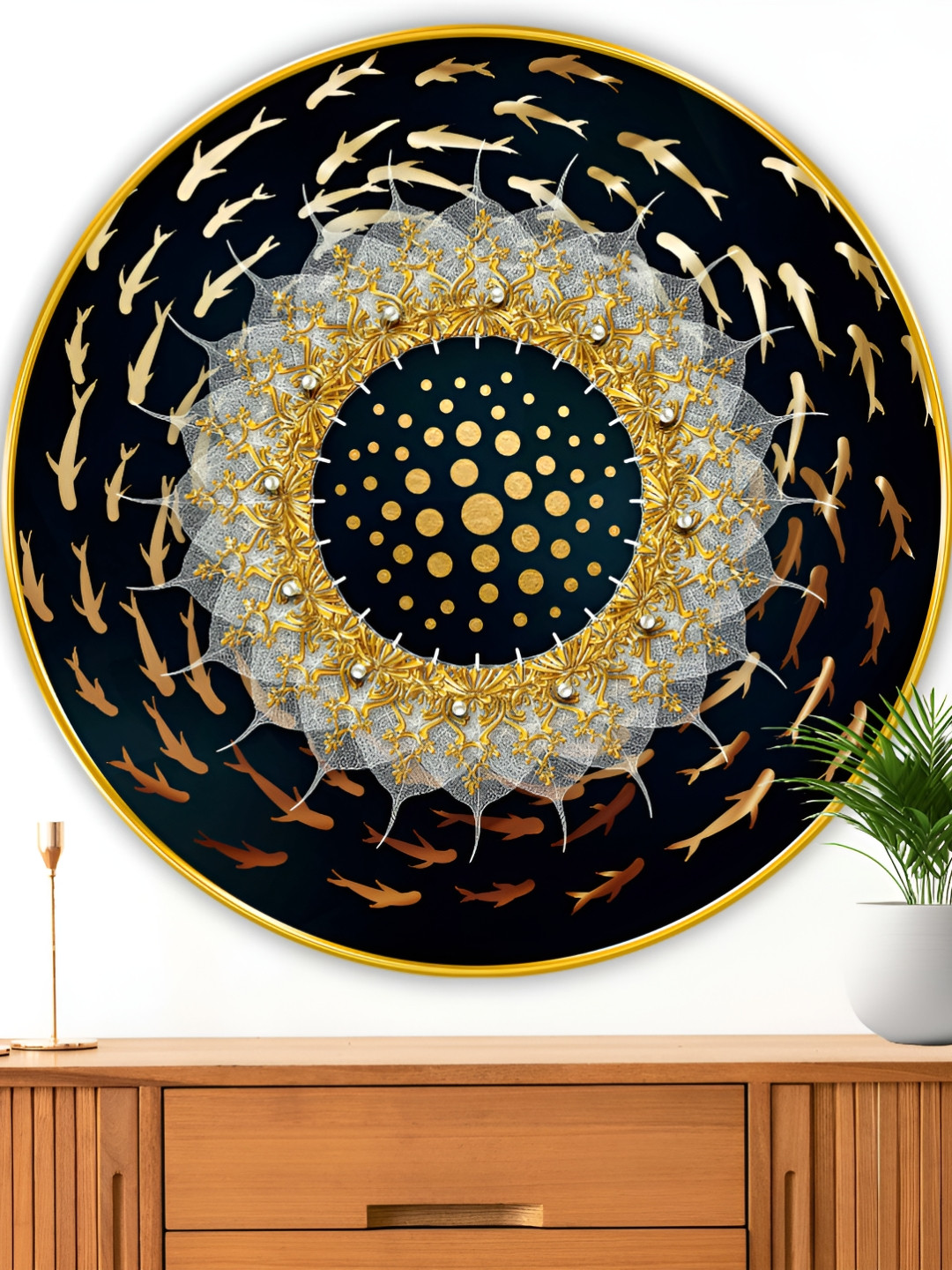 Myntra Elegant Homes Black Wood Wall Living Room Round Paintings Wall Art -22.83 x 22.83In