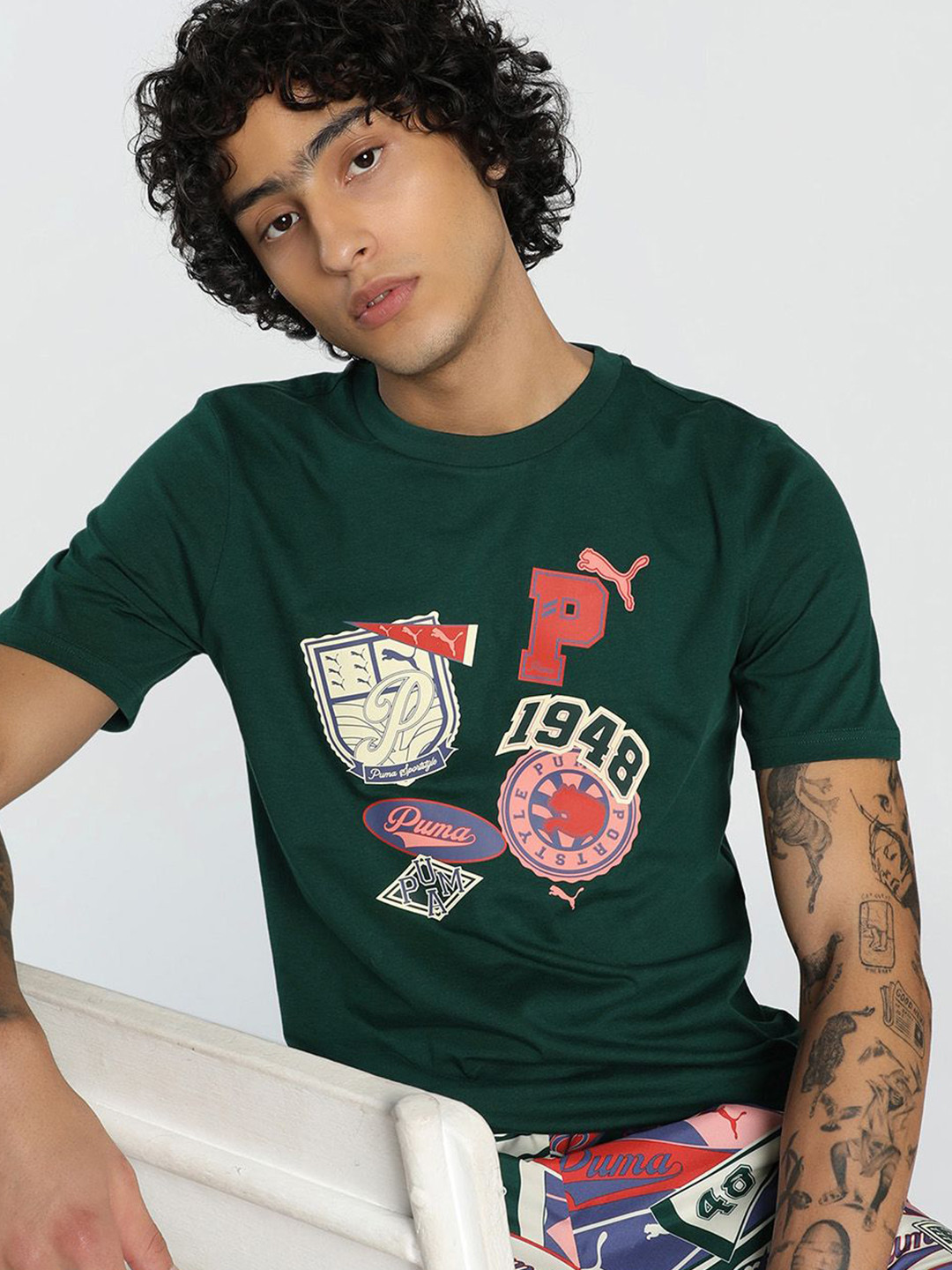 Puma Wardrobe Essentials Men Graphic Printed Pure Cotton Short Sleeve T-Shirt