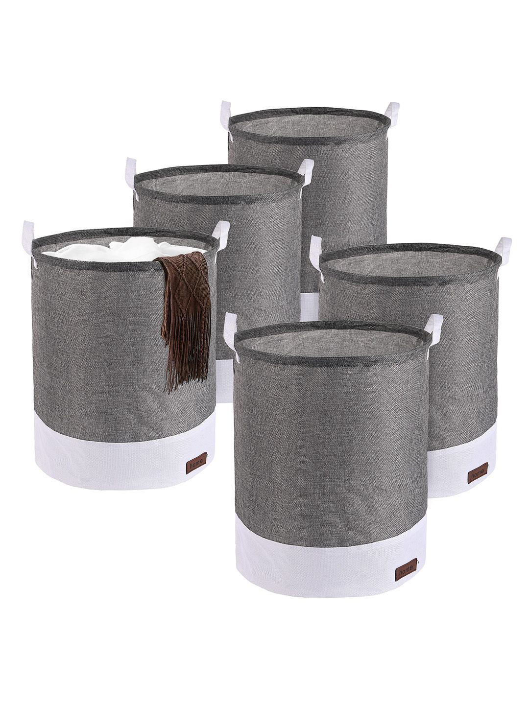 Kuber Industries Grey & White 5 Pieces Foldable Cloth Basket With Handle - 43 L