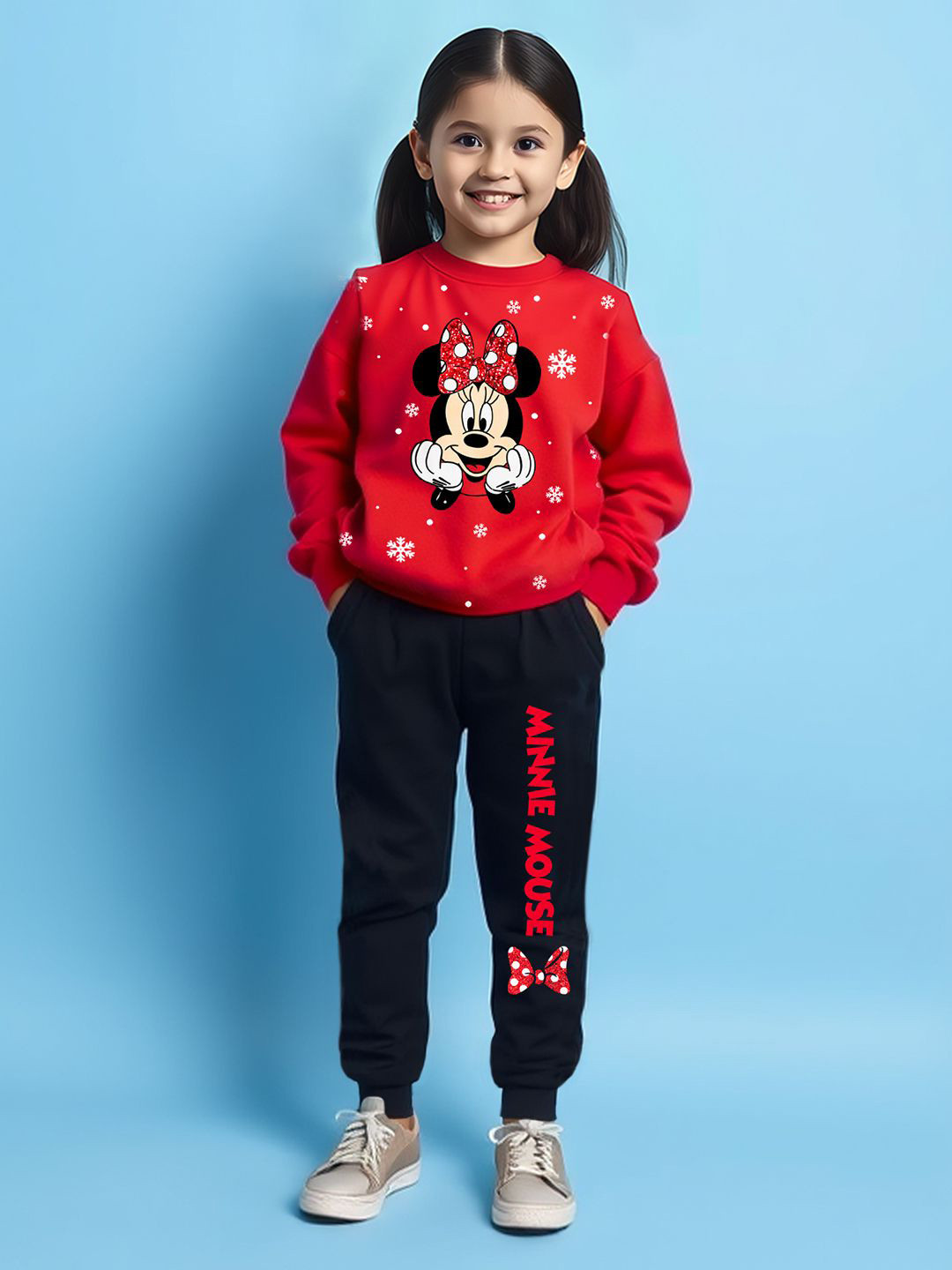 Disney By Miss and Chief Girls Minnie Mouse Printed Round Neck Sweatshirt With Joggers