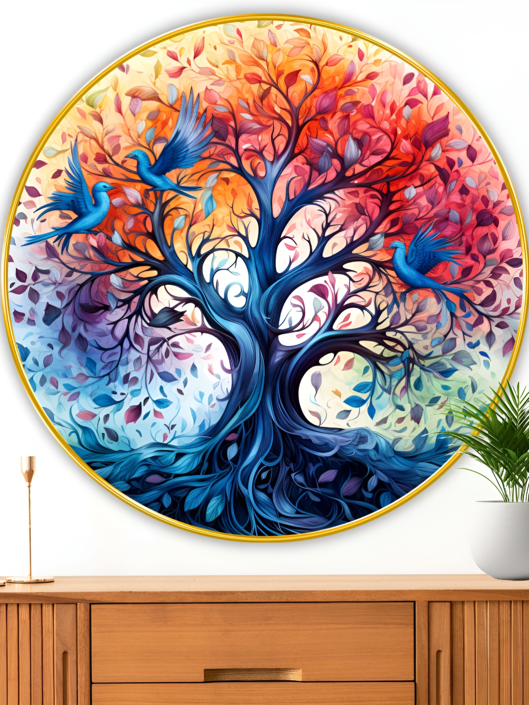 Myntra Elegant Homes Blue Wood Wall Living Room Round Paintings Wall Art -22.83 x 22.83In