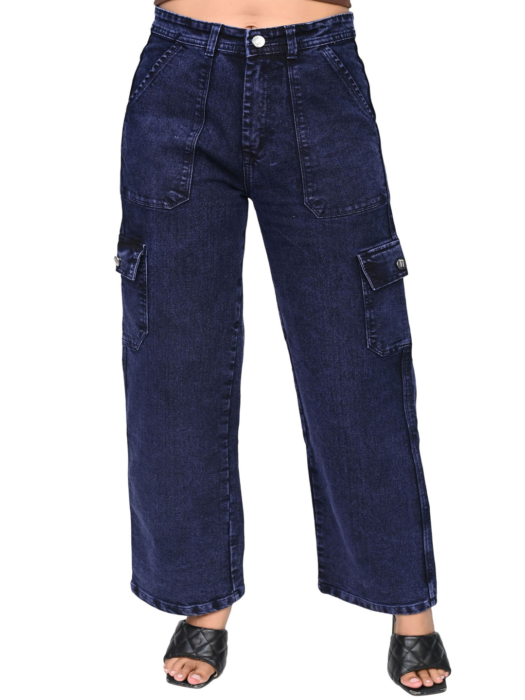 kitty-fashion Women Jean Wide Leg High-Rise Highly Distressed Jeans