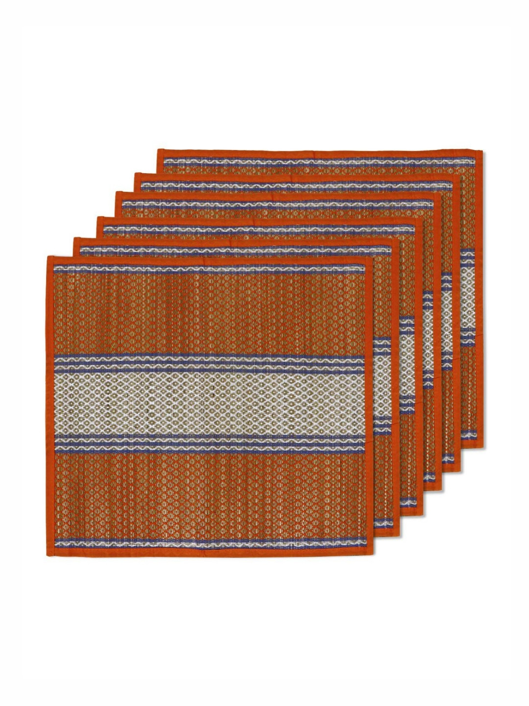 HOKIPO Set of 6 Orange & White River Grass Patterned Floor Mats