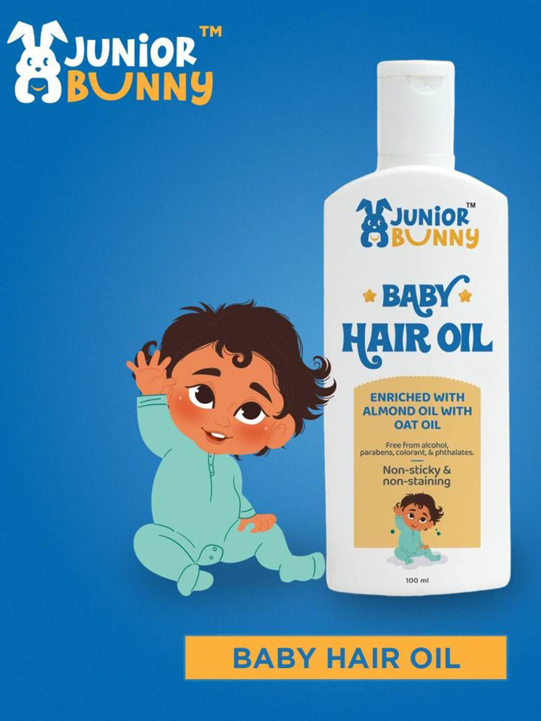 JUNIOR BUNNY Baby Hair Oil With Almond & Oat Oil - 100 ml