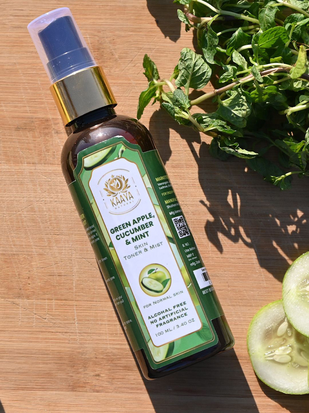 Kaaya Natural Set Of 2 Green Apple, Cucumber & Mint Toner & Mist - 100 ml Each