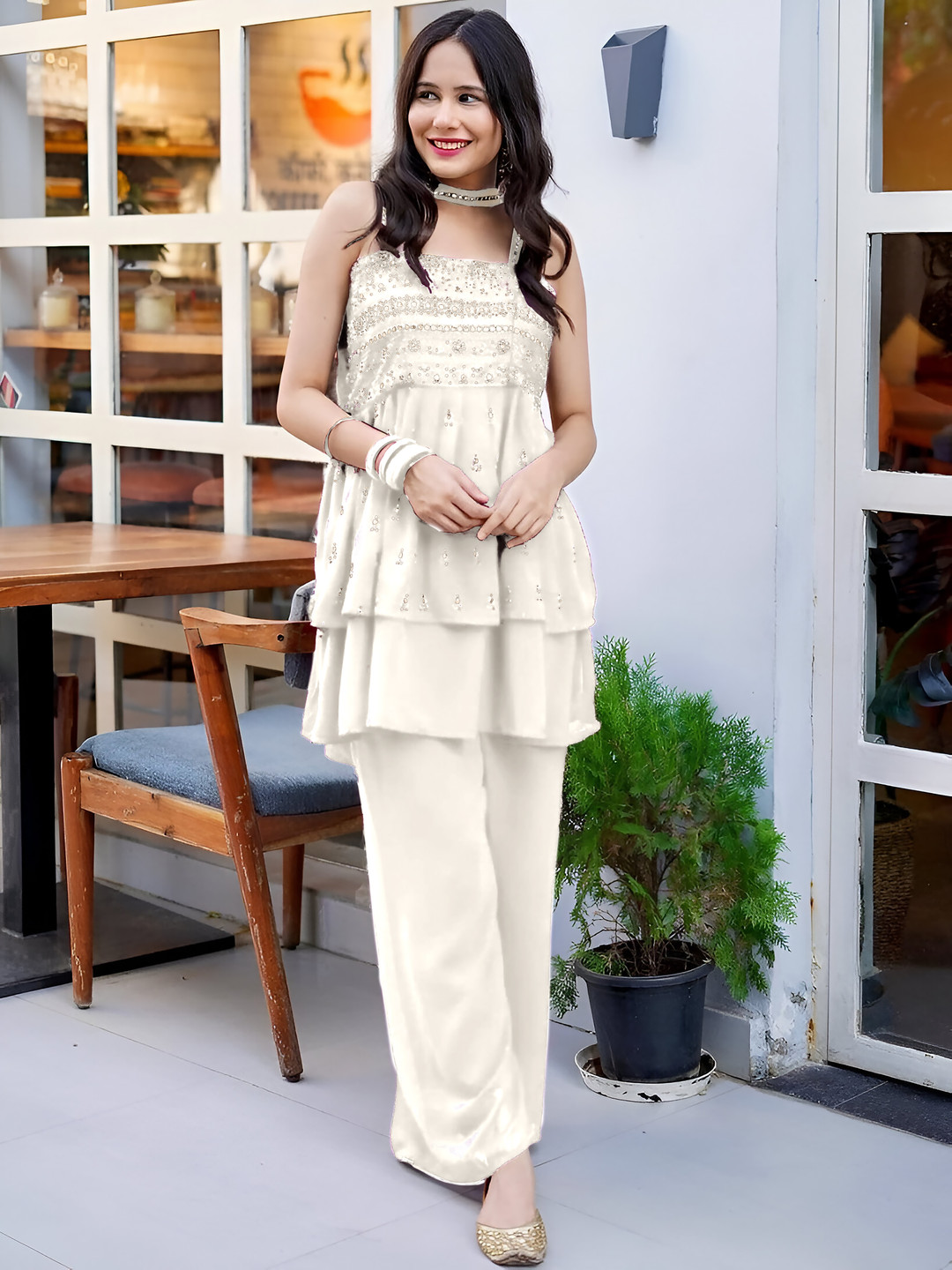 SANCIA Embroidered Ethnic Tunic with Palazzos & Dupatta