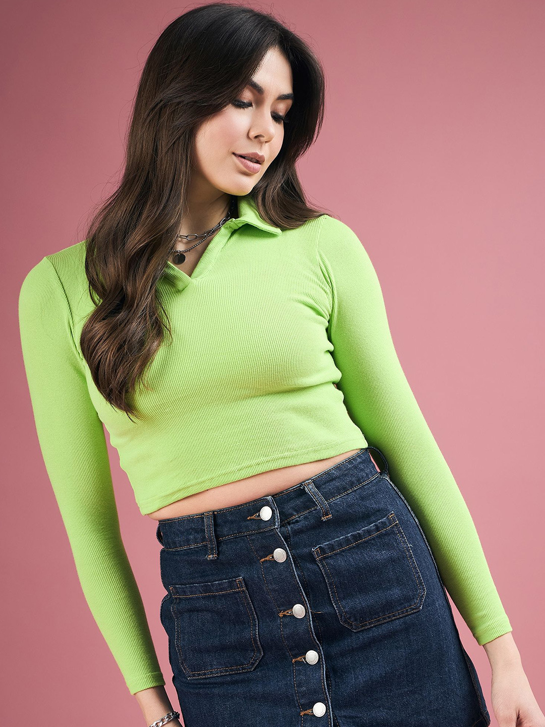 DressBerry Women Shirt Collar Tank Crop Top