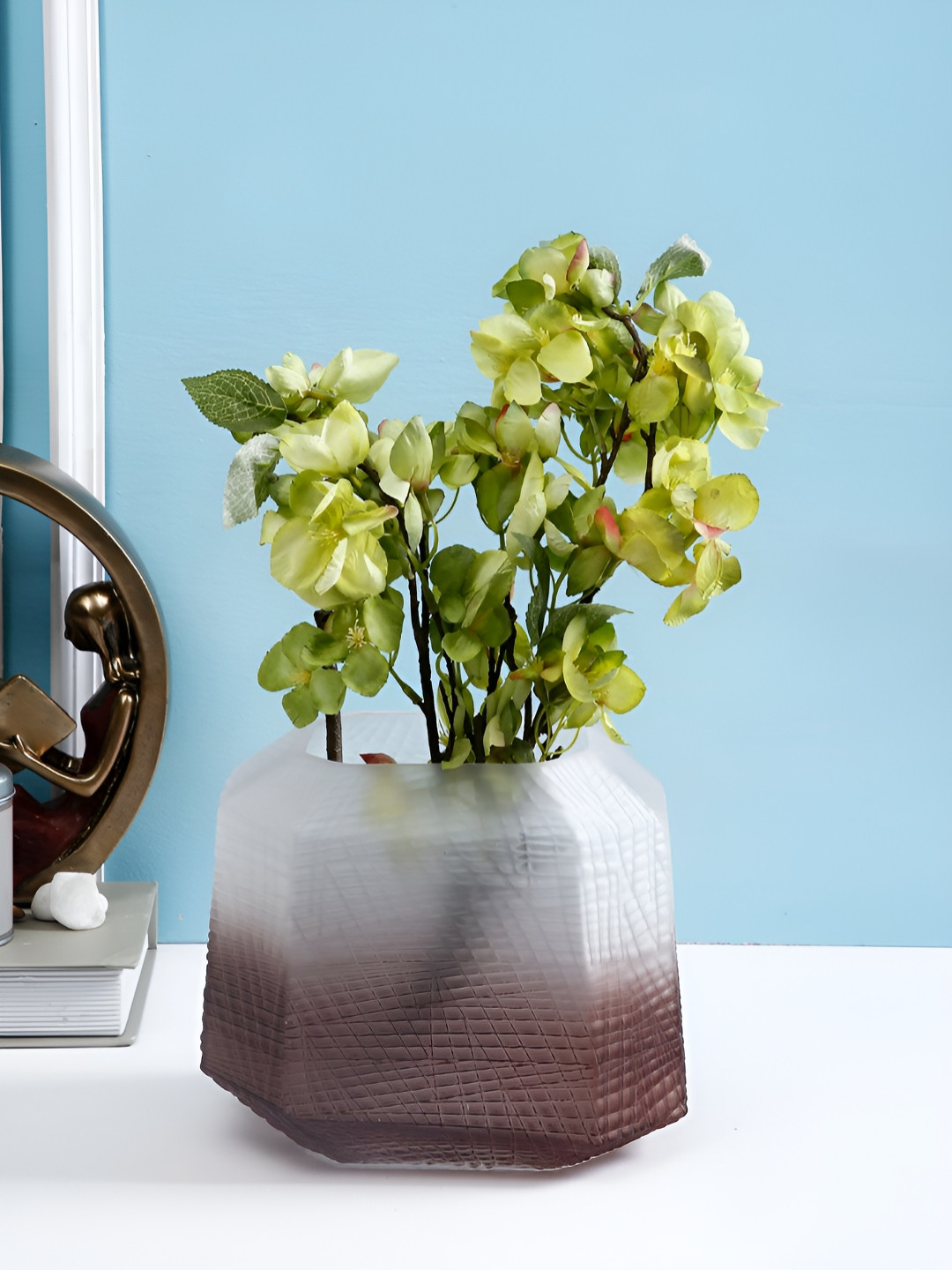 Myntra Elegant Homes White & Brown Textured Bi-Colored Glass Bud Vase