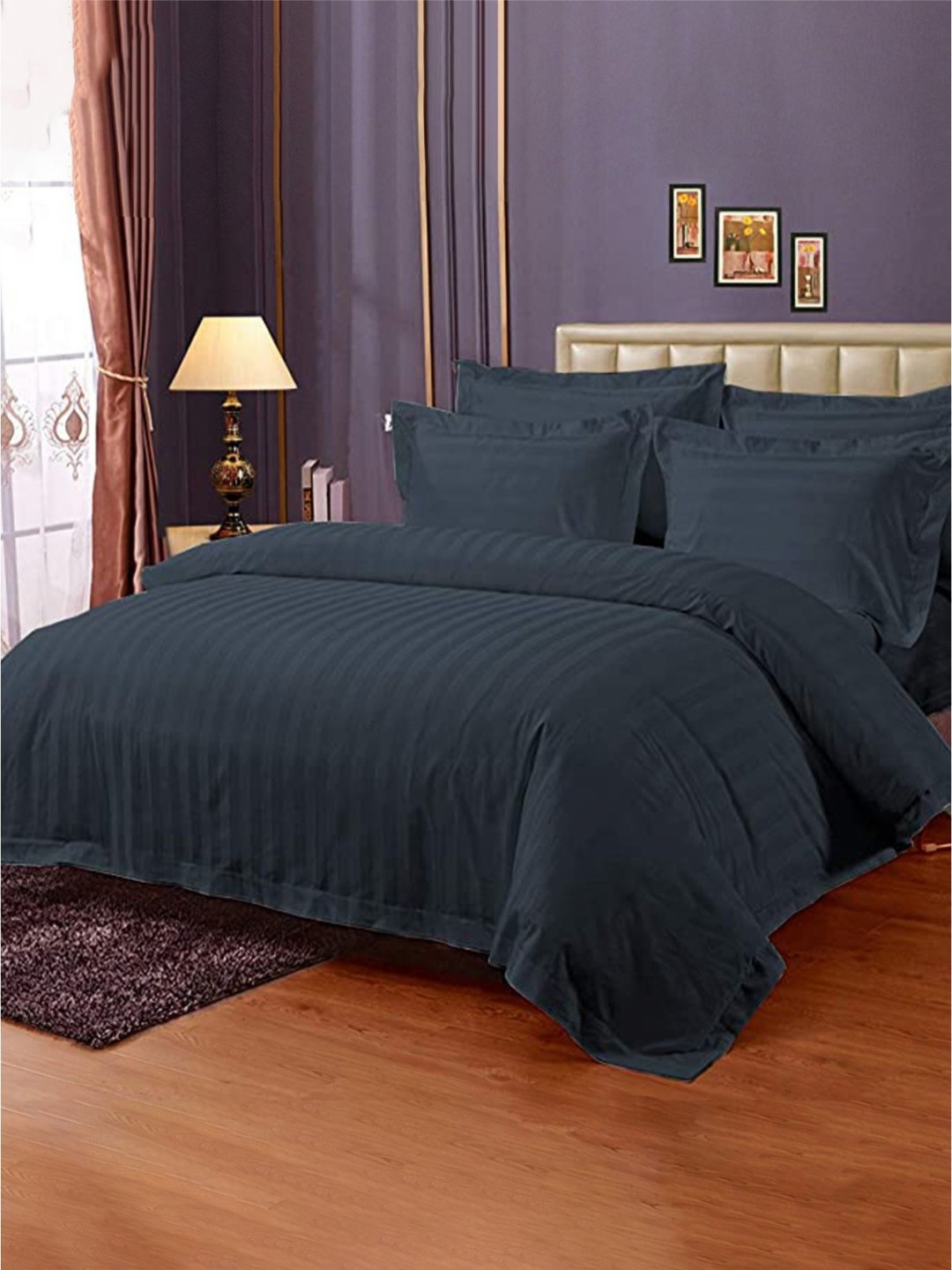 Enchant Home Platinum Grey Striped Pure Cotton 250 TC King Bedsheet Set 2.74m x 2.74m