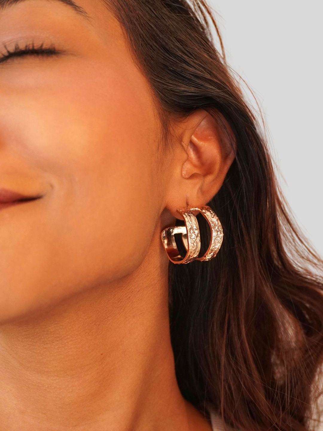 House of Pehr Stunning Rose Gold Plated Double Ring Statement Earrings