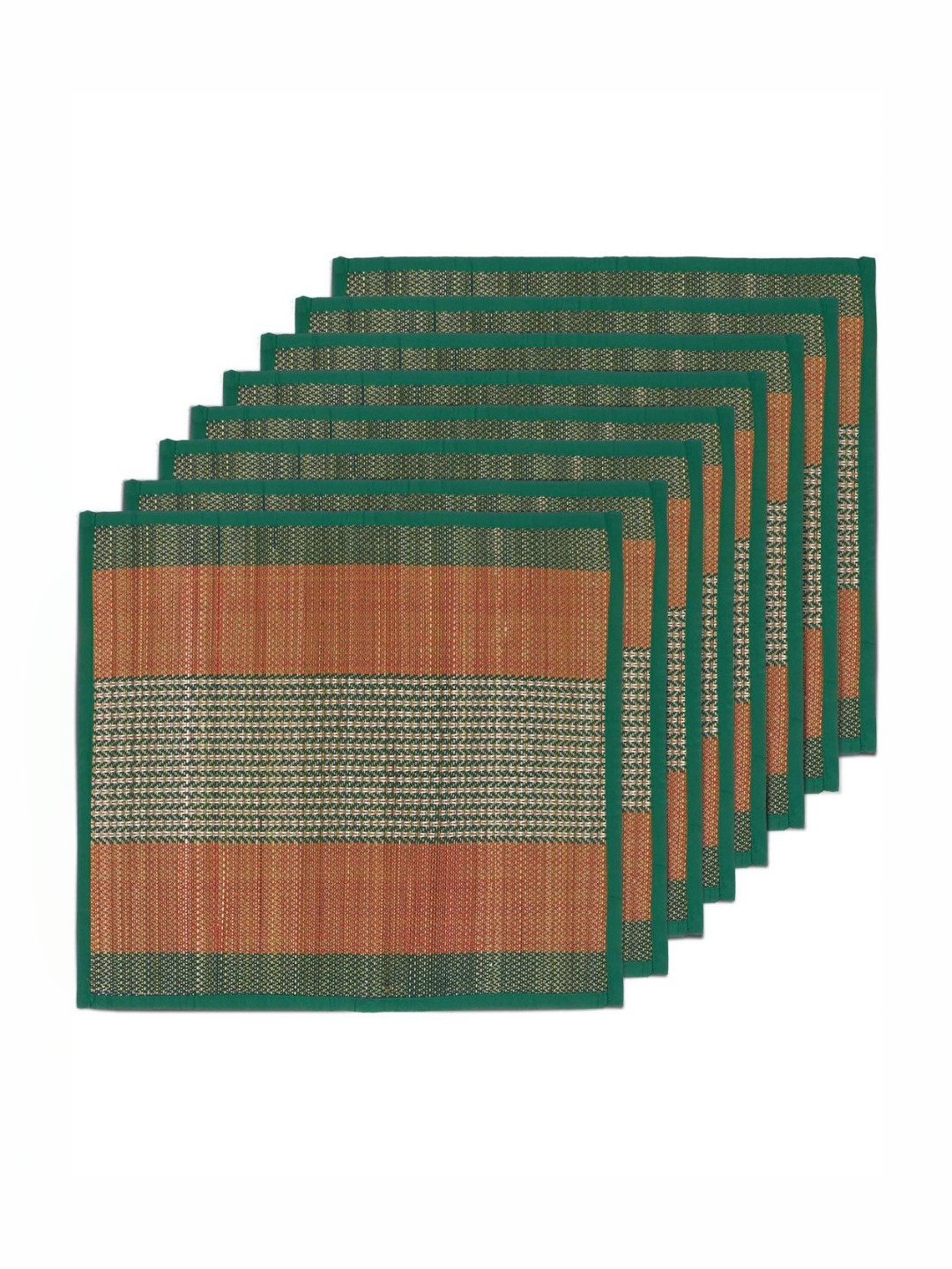 HOKIPO Set of 8 Orange & Green River Grass Patterned Floor Mats