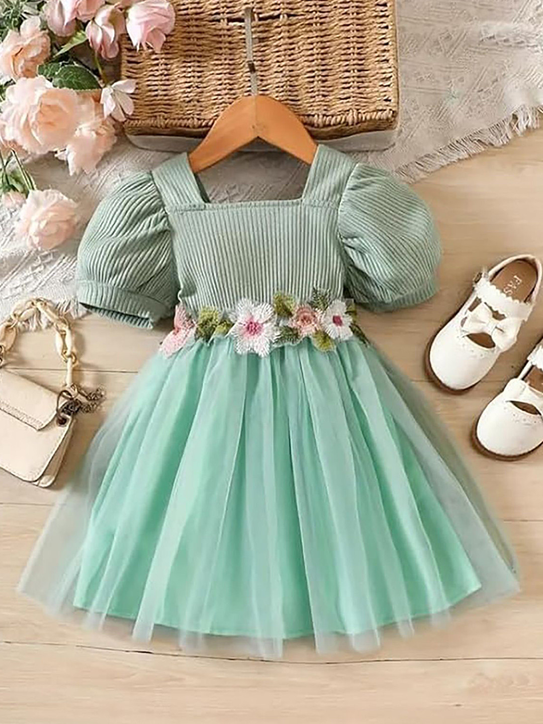 Pamberston Girls Puff Sleeve Fit & Flare Dress