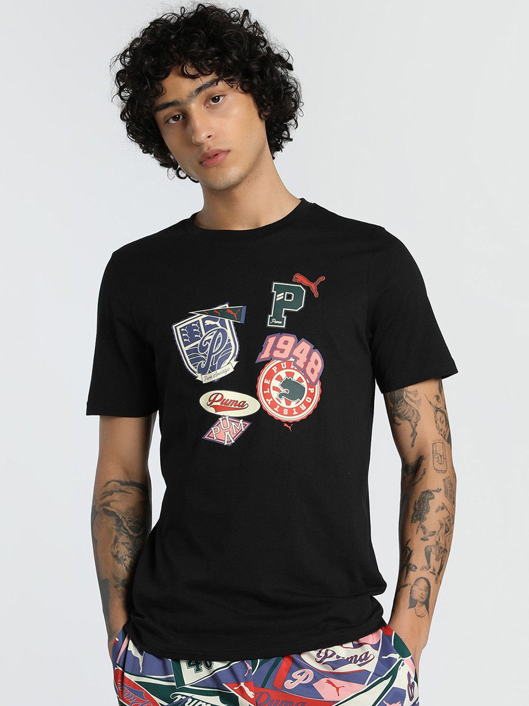 Puma Wardrobe Essentials Men Graphic Printed Pure Cotton Short Sleeve T-Shirt