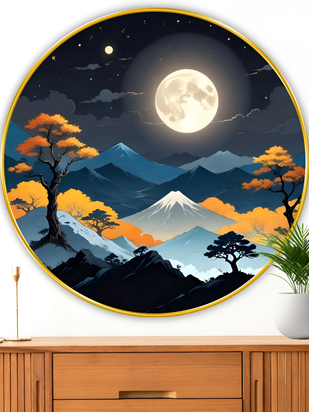 Myntra Elegant Homes Mountain Wood Wall Round Paintings Wall Art -23 x 23 In