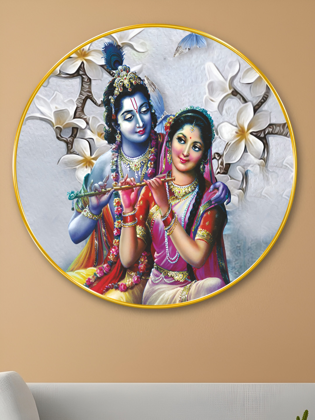 Myntra Elegant Homes Radha Krishna Wood Wall Round Paintings Wall Art - 23 x 23 In
