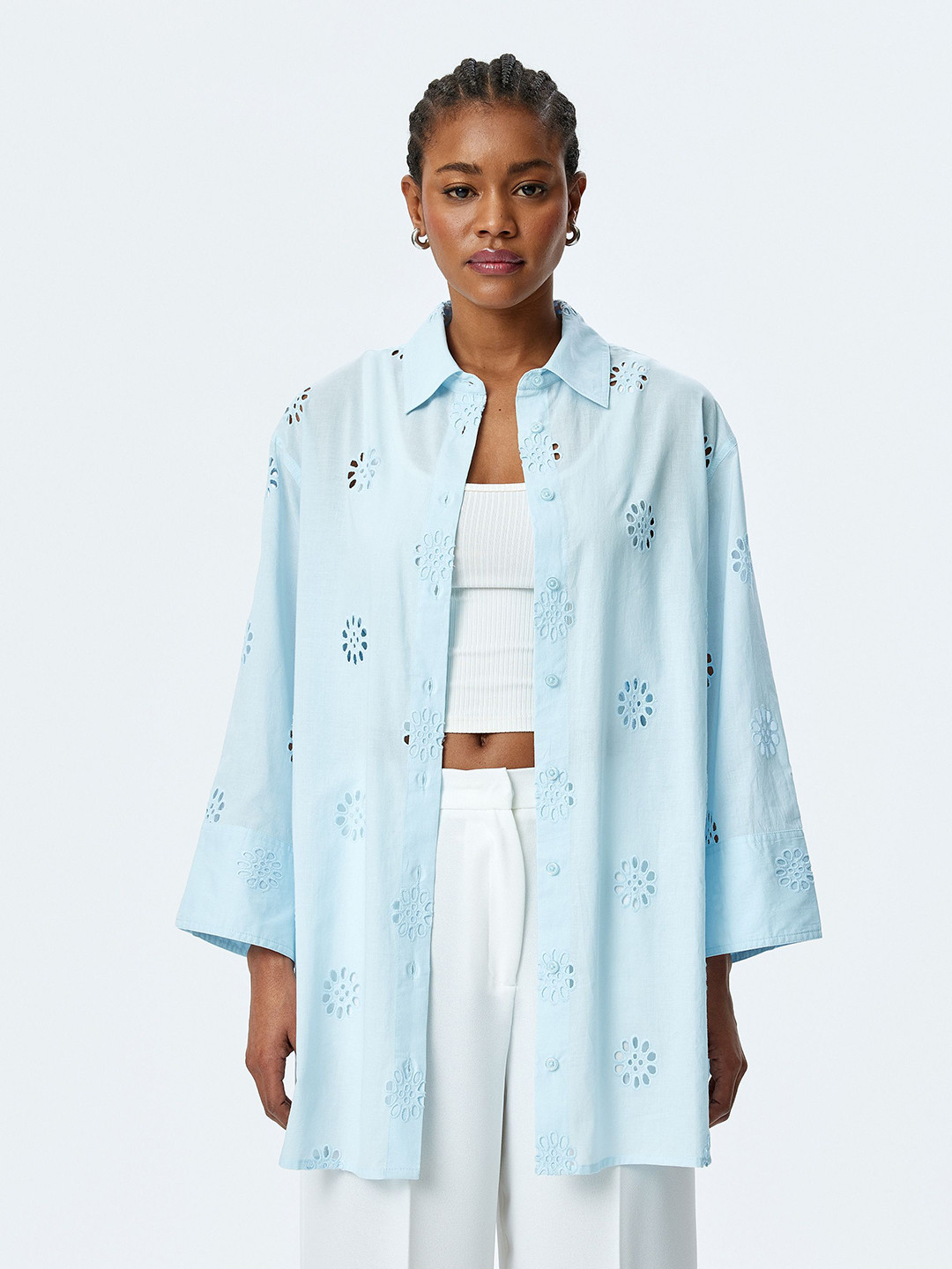 Koton Women Spread Collar With Long Sleeves Pure Cotton Casual Tunics