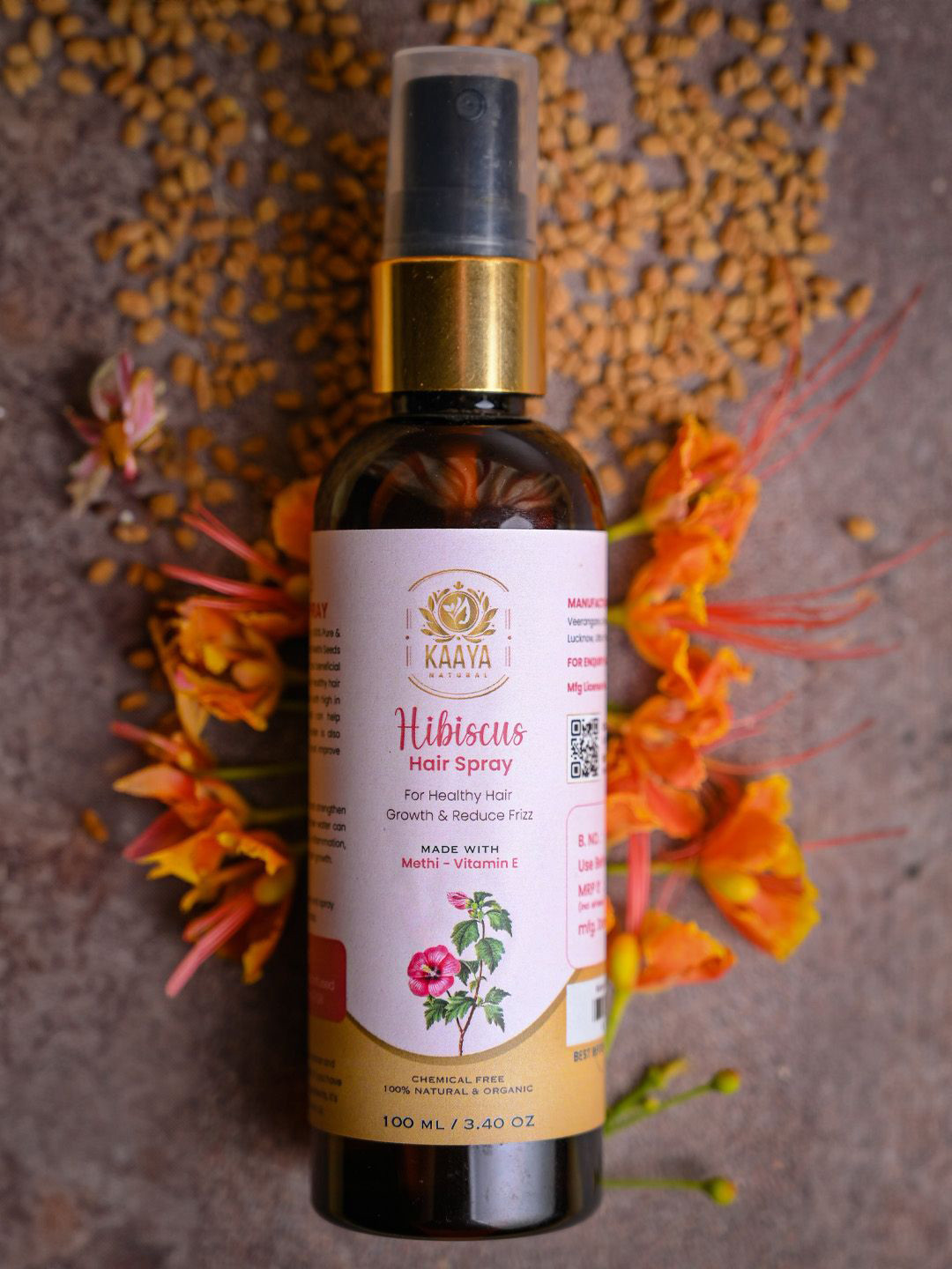Kaaya Natural Hibiscus Hair Spray Infused With Methi & Vitamin  E - 100 ml