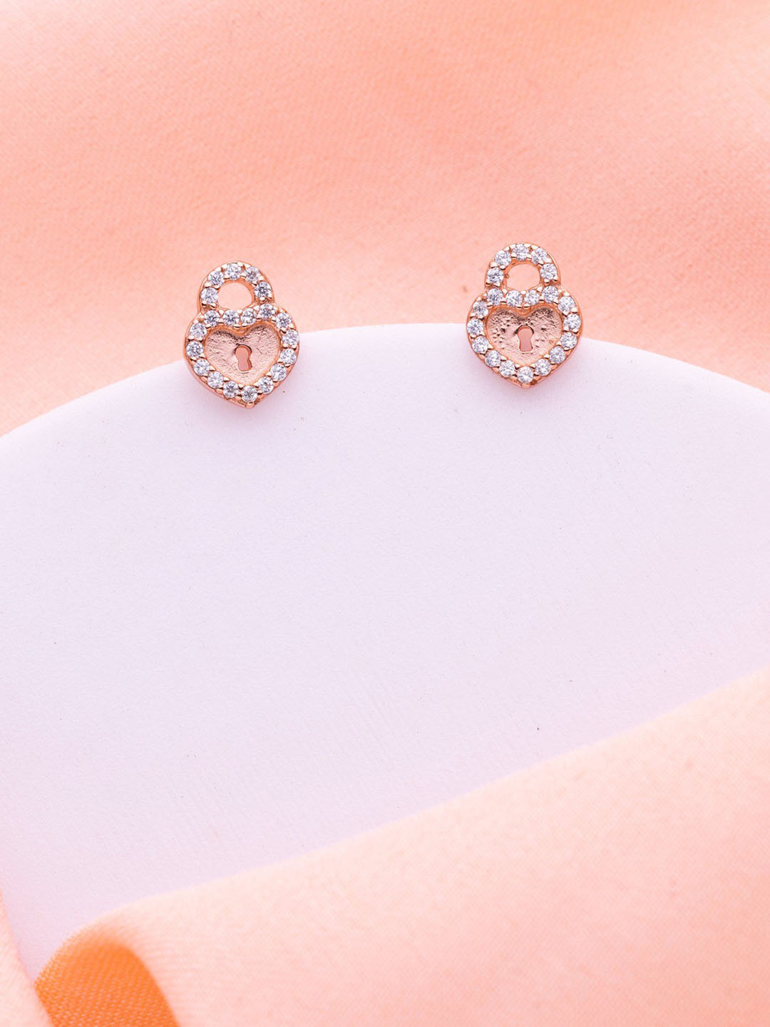 LIORA 925 Silver Jewellery Sterling Silver Rose-Gold Plated Lock Studs