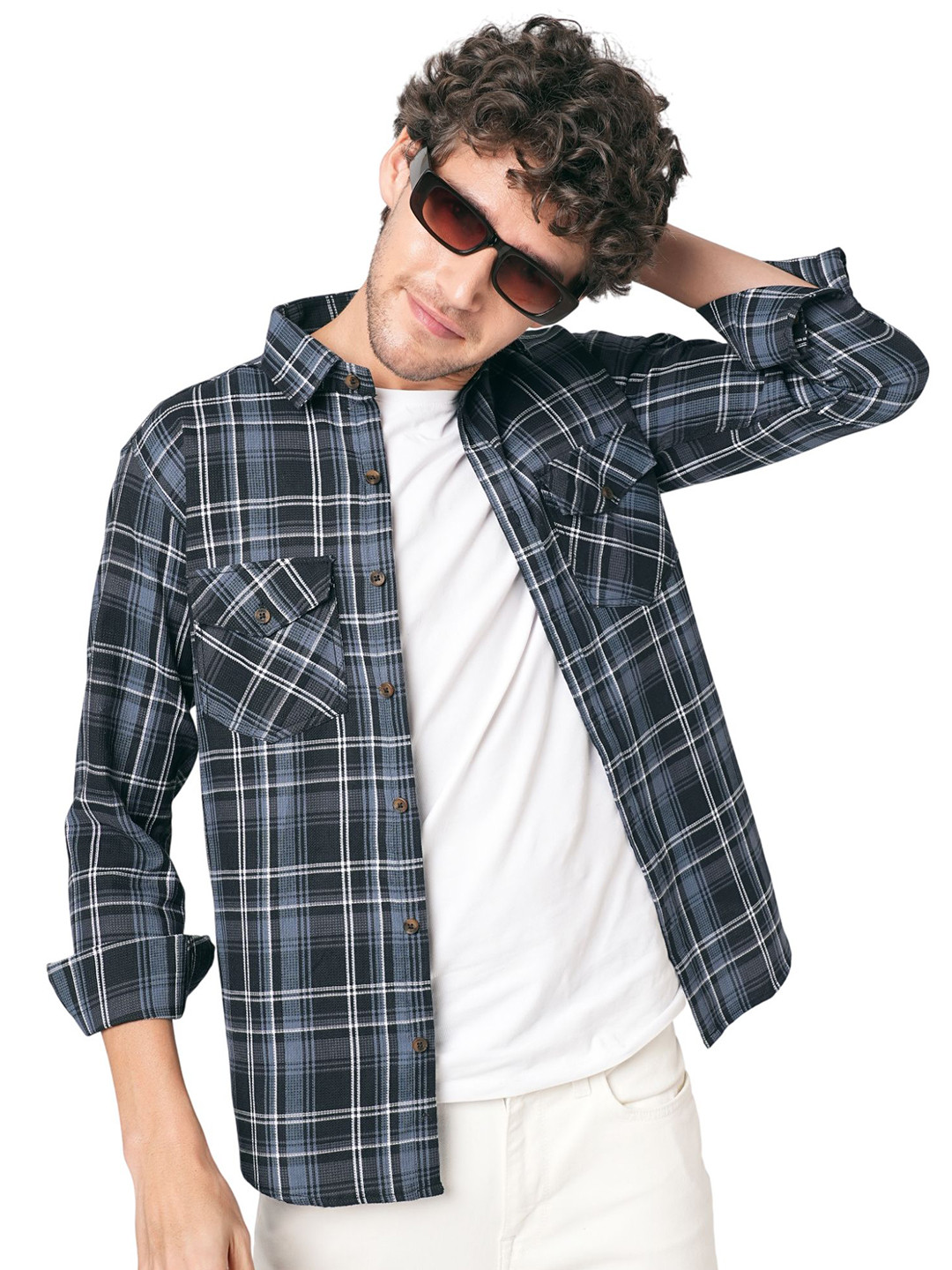 TRYBUY.IN Men Standard Fit Spread Collar Tartan Checked Cotton Casual Shirt