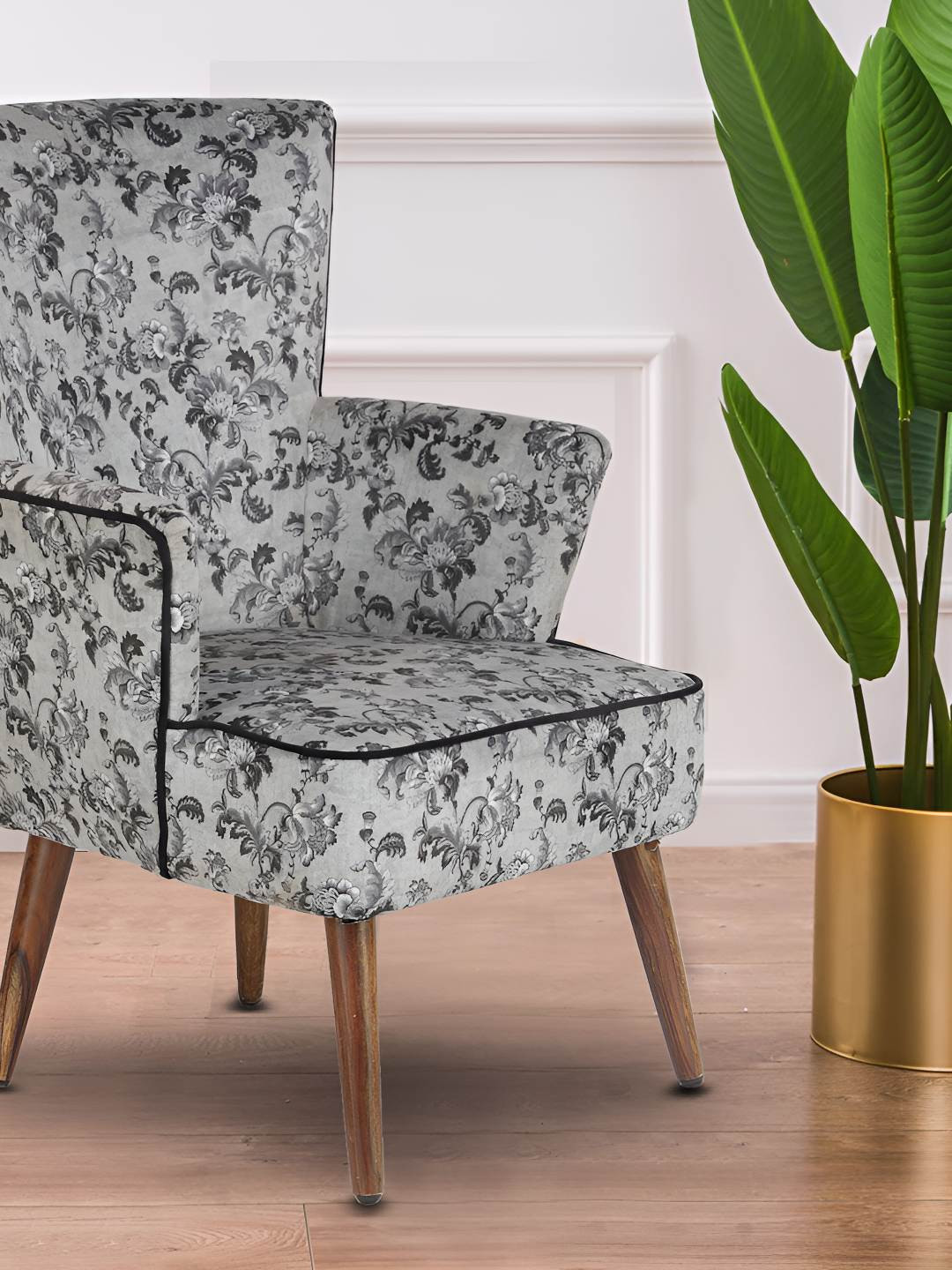 GLOBALLY INDIAN Grey & Black Wooden Accent-Style Arm Lounge Chair