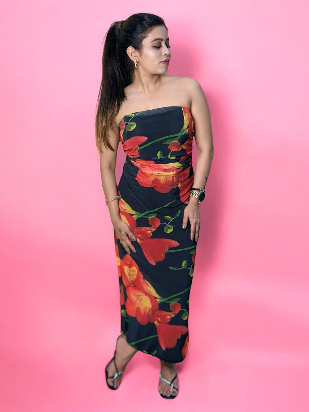 HOW House Of Wear Women Printed Bandeau Midi Dress