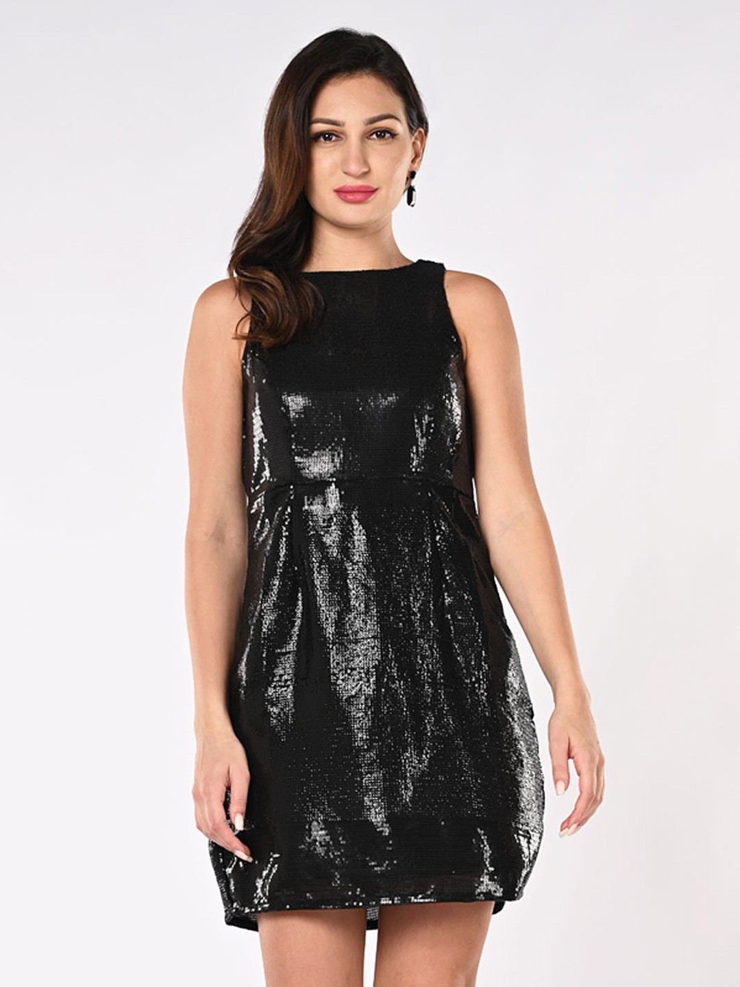 Iti  Solid Black Embellished Mini Dress