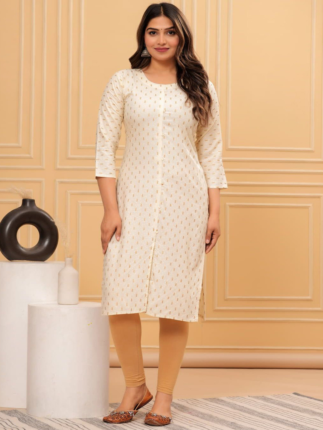 The loom craft Floral Printed High Slit Round Neck Straight Kurta