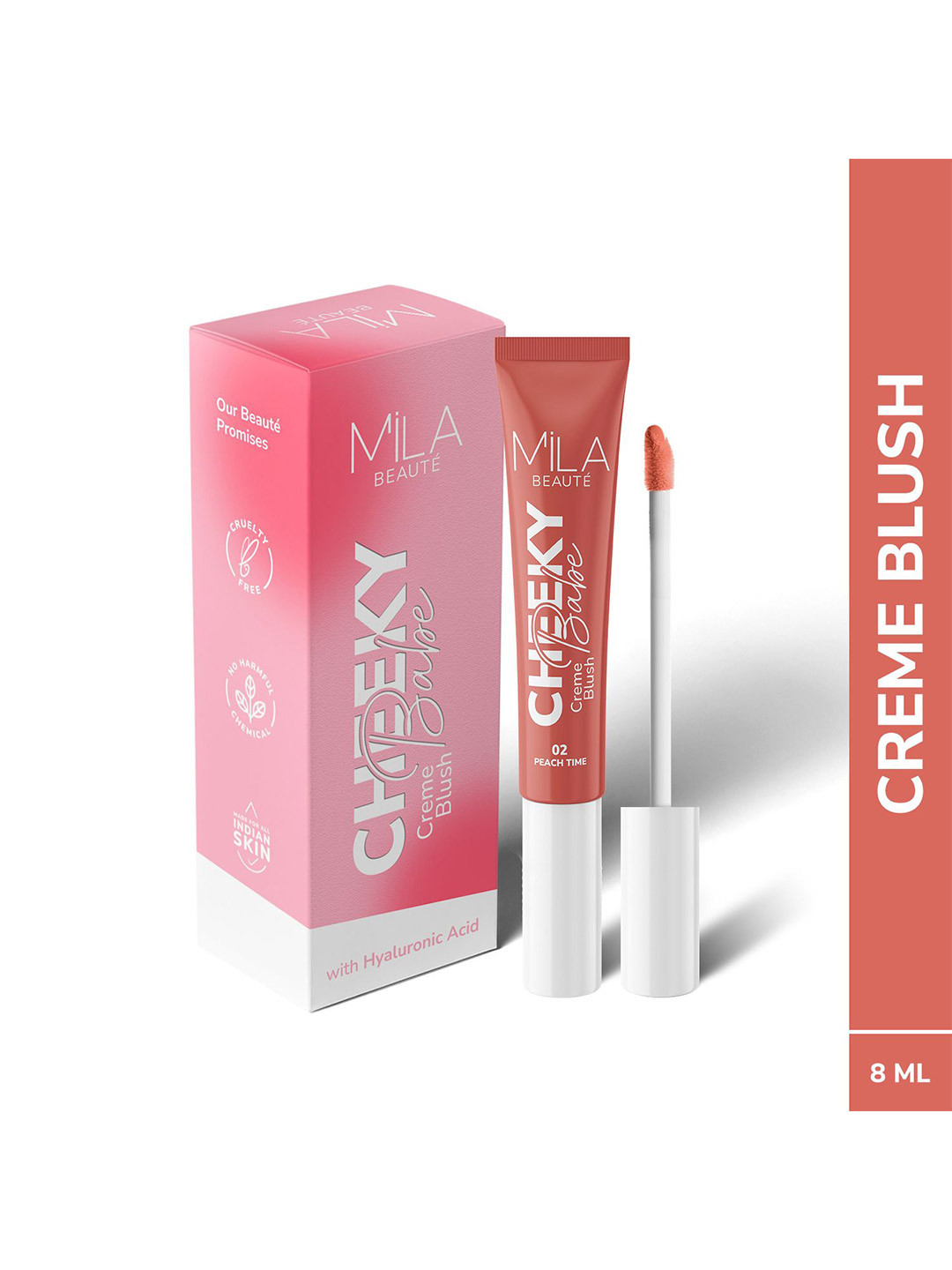 MILA BEAUTE Cheeky Babe Long Lasting Creme Blush With Hyaluronic Acid - 8 ml - Peach Time