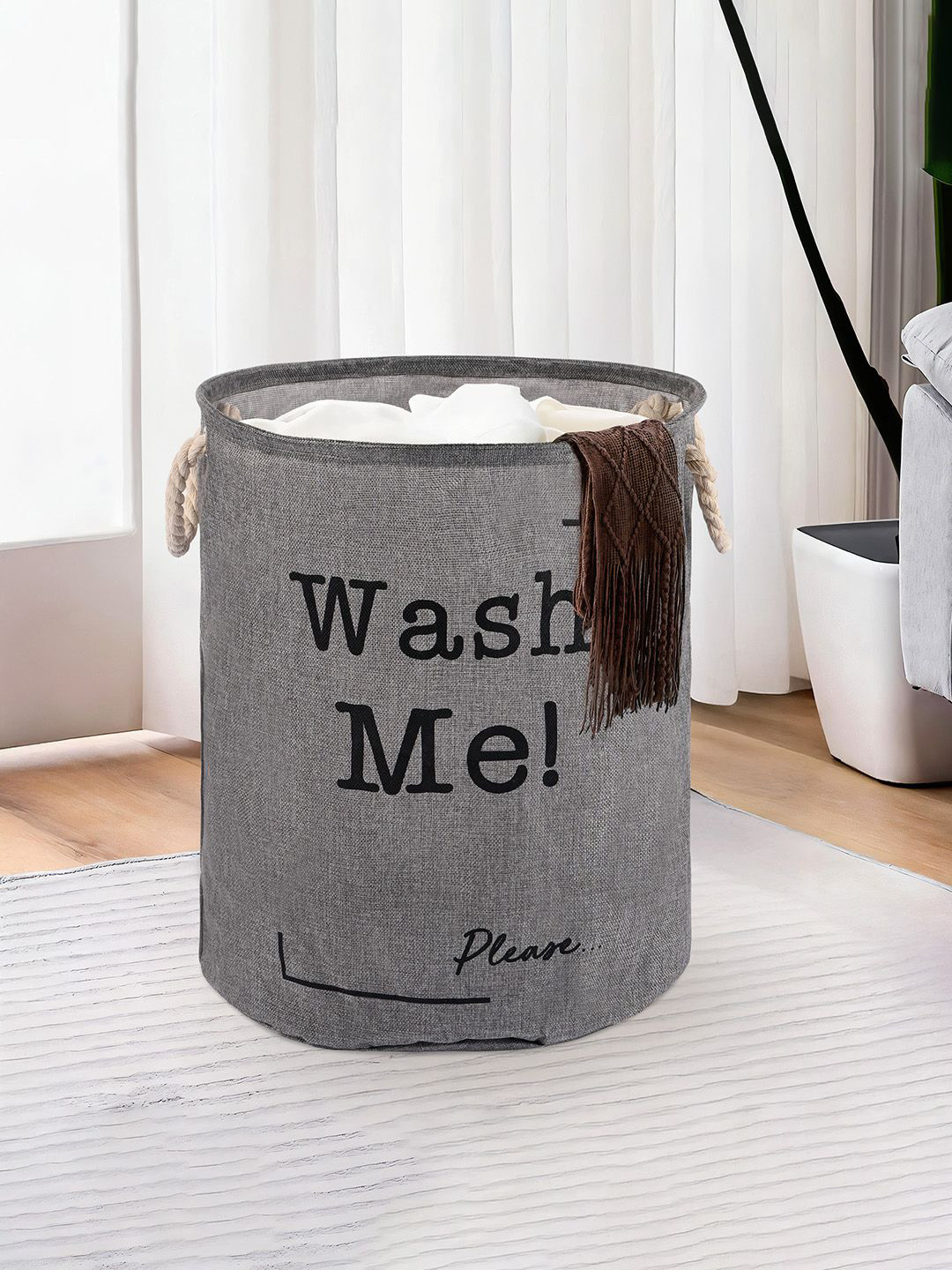 Kuber Industries Grey & Black  Printed Foldable Cloth Basket With Handle