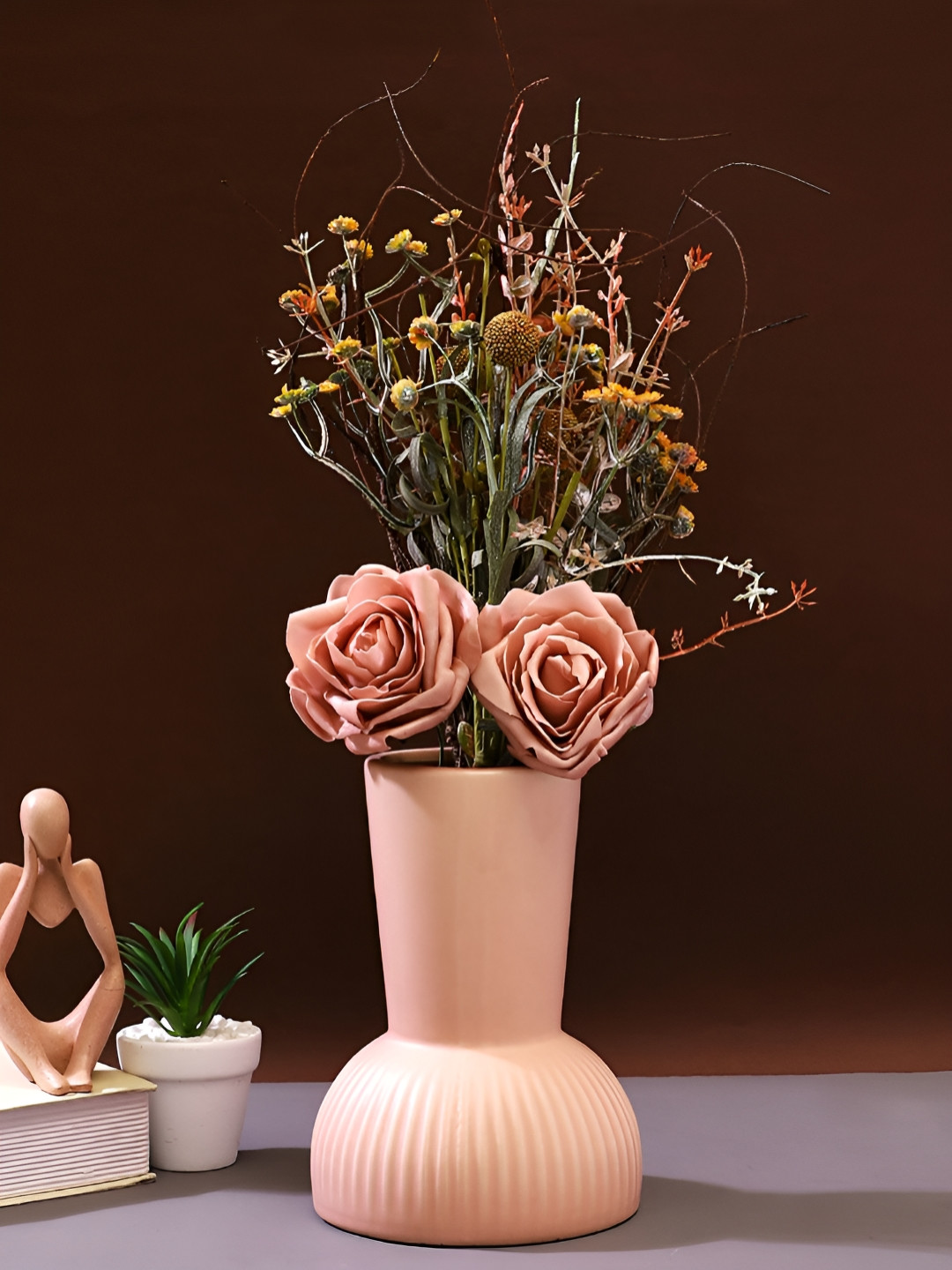 TAYHAA Elegant Dusty Pink & Yellow Rose Artificial Flower