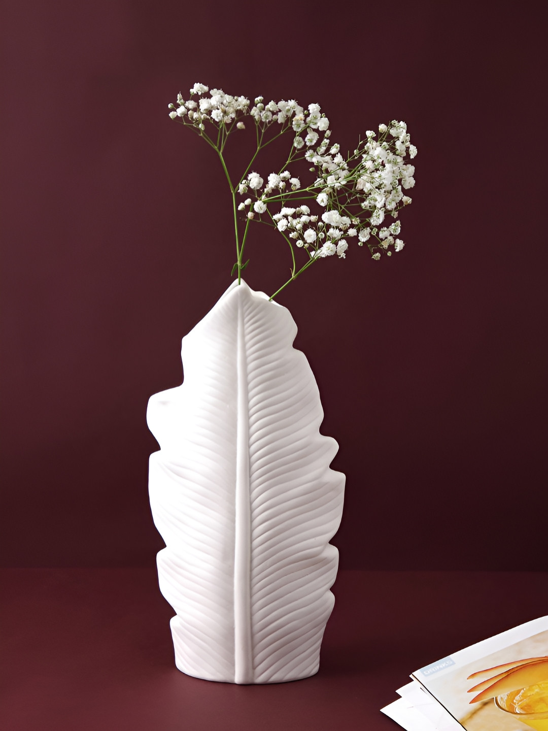 Myntra Elegant Homes White Feather Shaped Textured Ceramic Vase