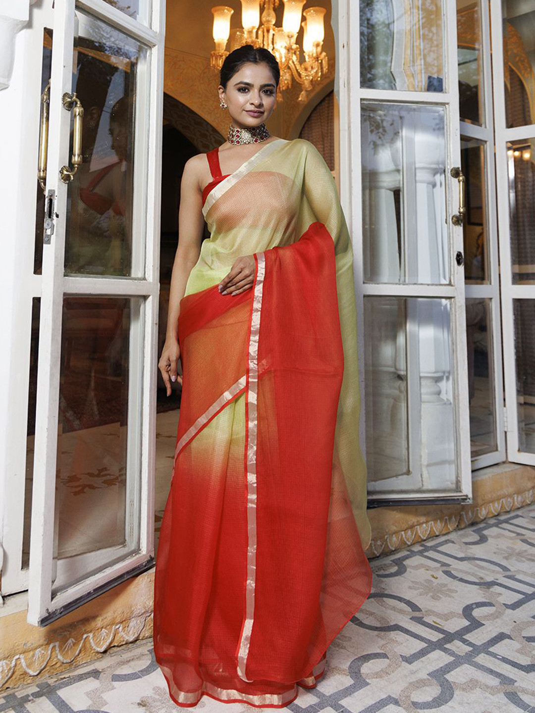 Geroo Luxe Dyed Ombre Zari Pure Kota Saree
