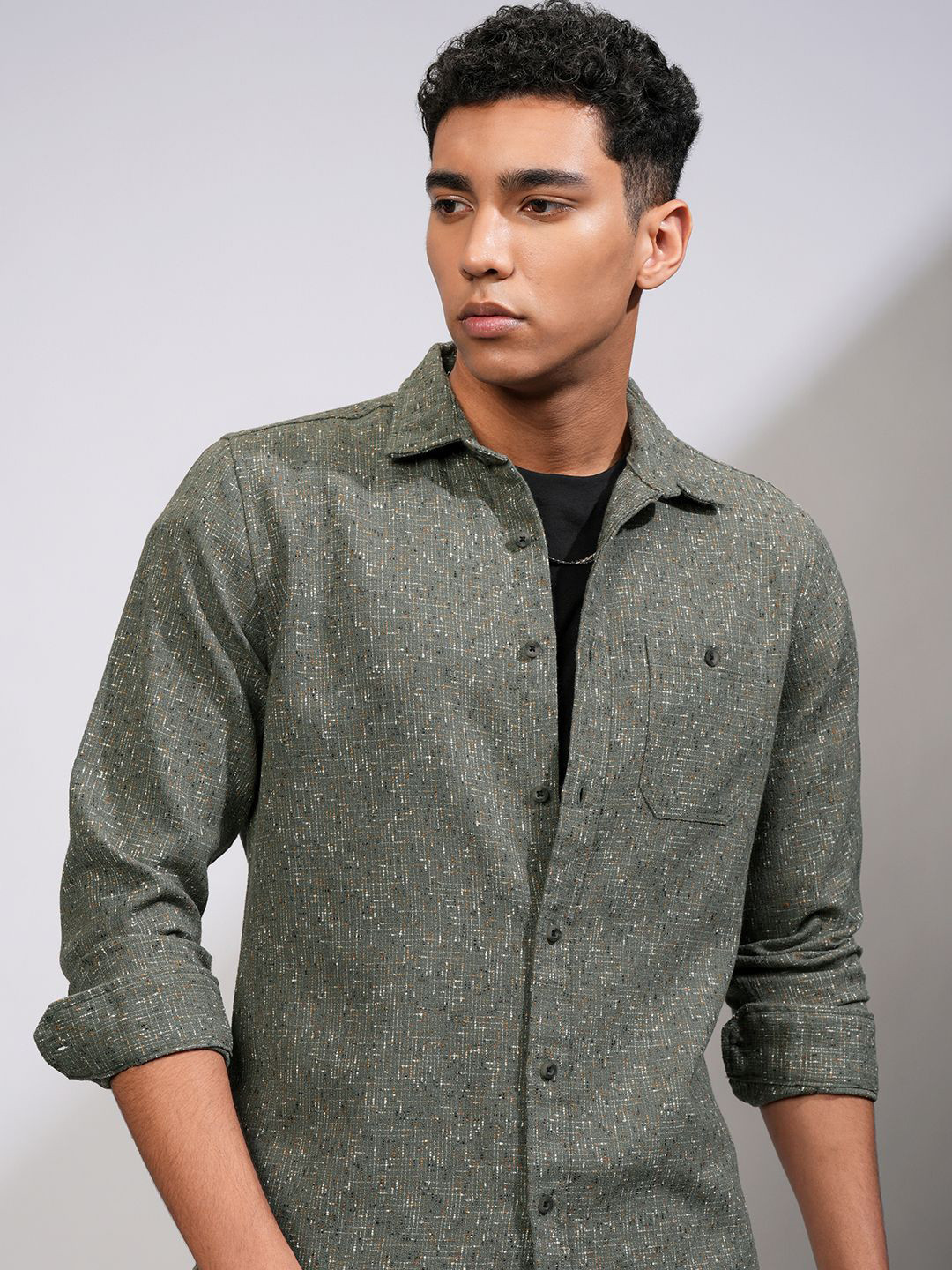 HIGHLANDER Men Textured Casual Grindel Checked Shirt