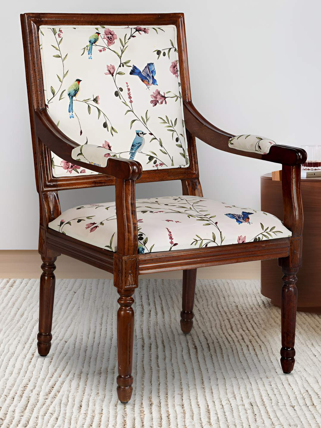 GLOBALLY INDIAN White & Brown Classic Style Wooden Lounge Chair