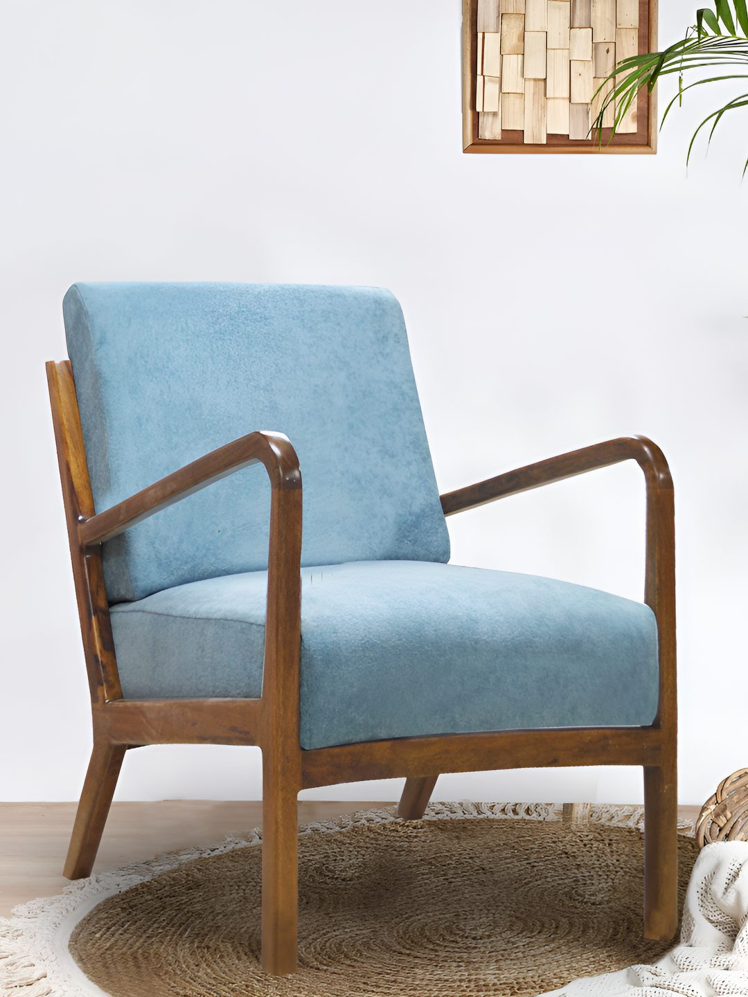 GLOBALLY INDIAN Blue And Brown Wooden Lounge Chair
