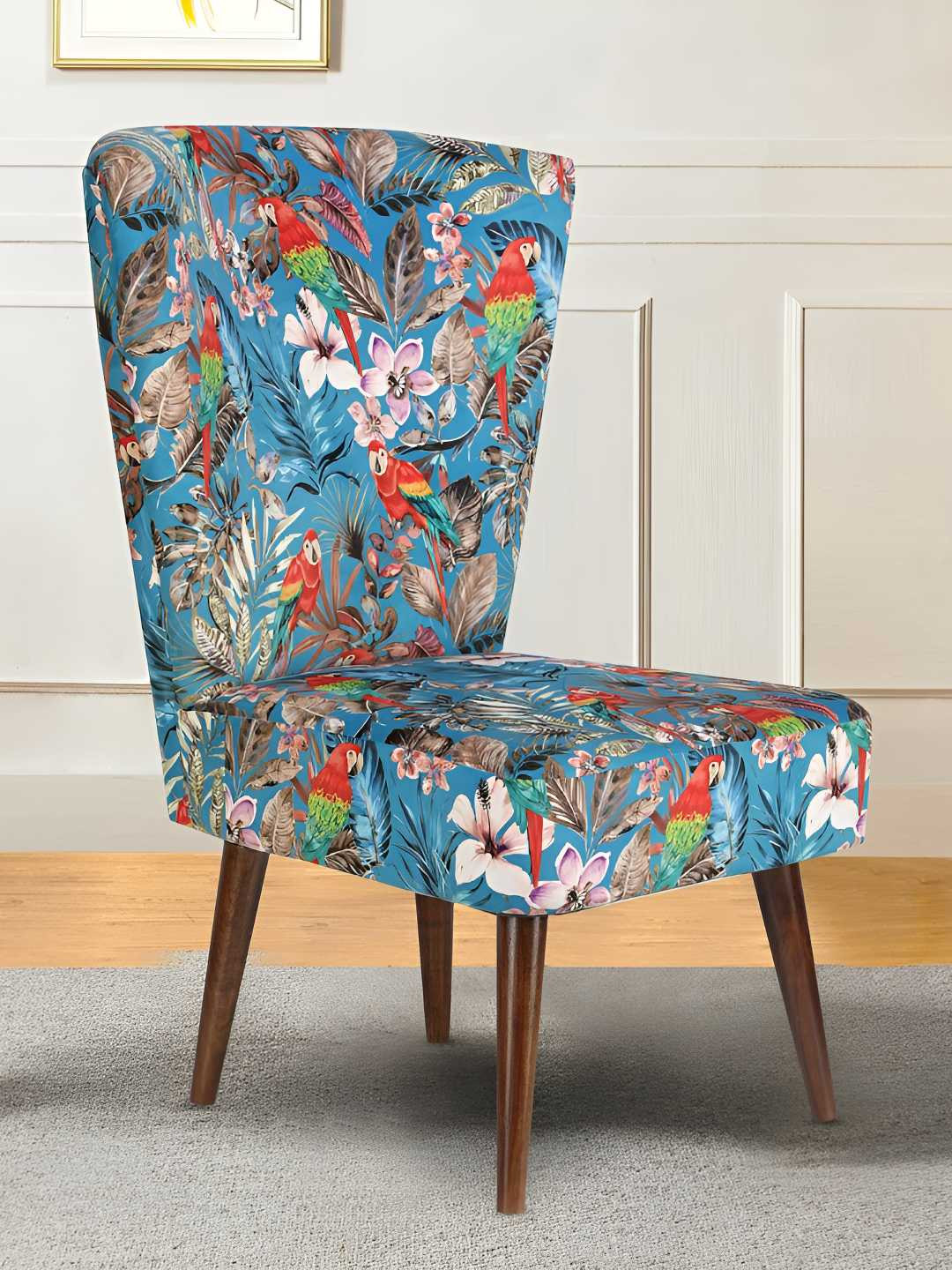 GLOBALLY INDIAN Blue & Red Wooden Modern Accent-Styel Lounge Chair