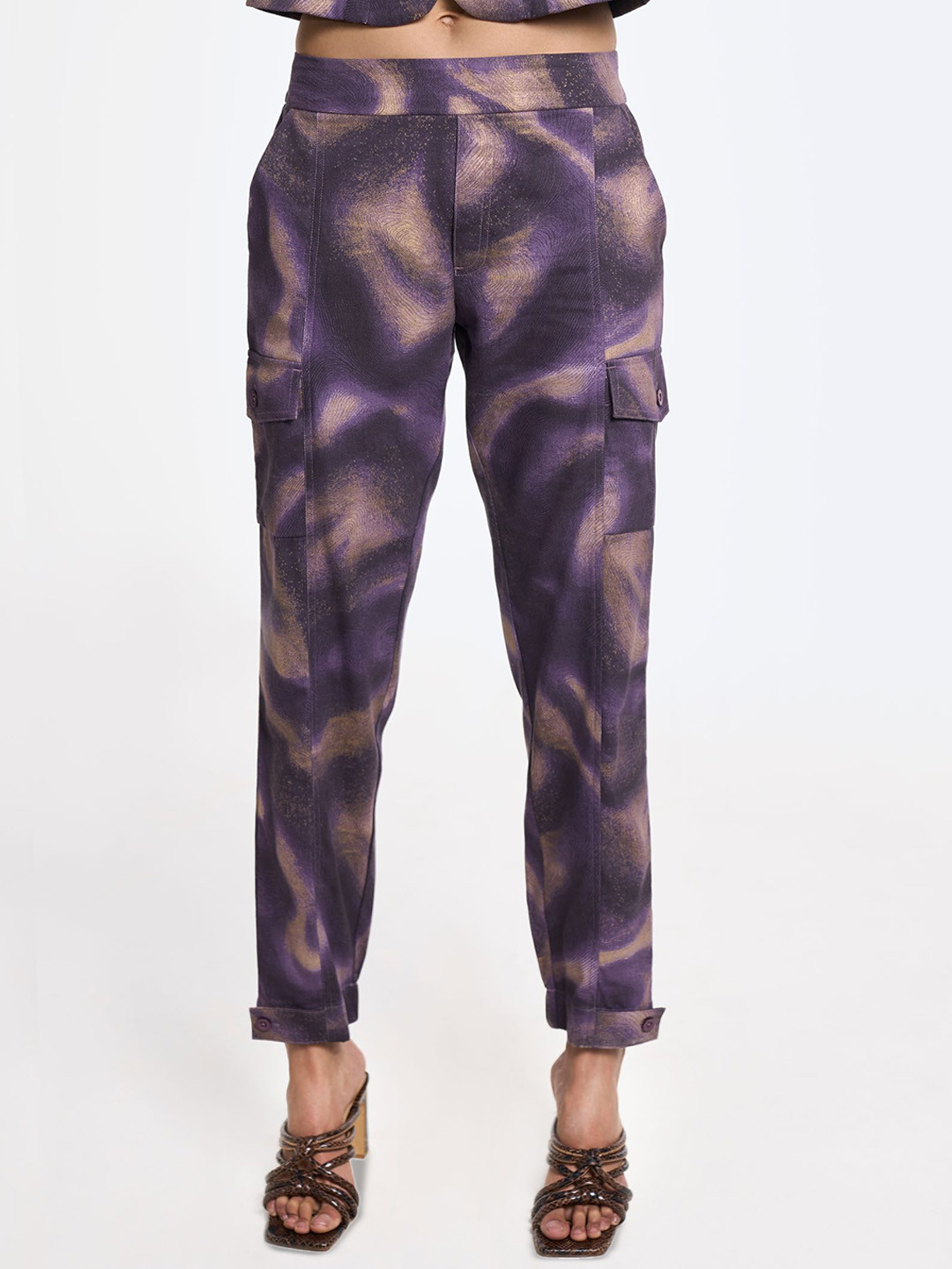 Terra Luna Women Tie and Dye Smart Relaxed Fit Mid-Rise Cotton Cargos