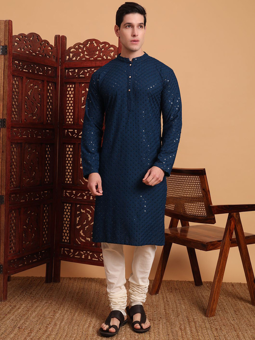 House of Pataudi Rayon Chikankari Embroidered Work Kurta