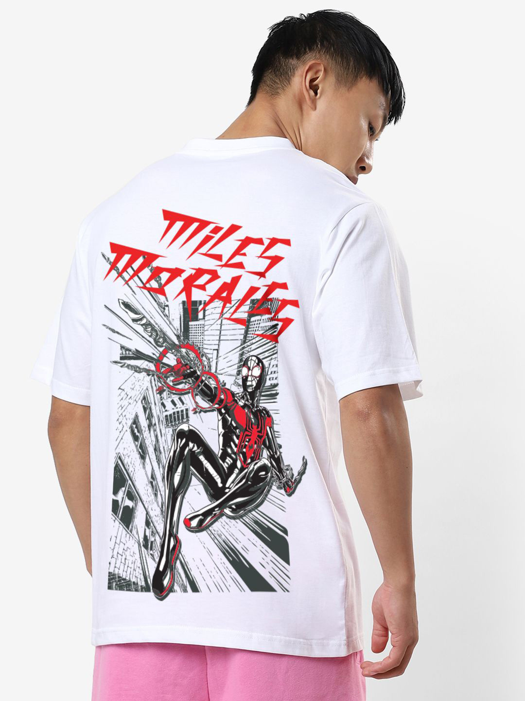 Bewakoof Official Marvel Merchandise Men Mile Morales Graphic Printed Oversized T-shirt