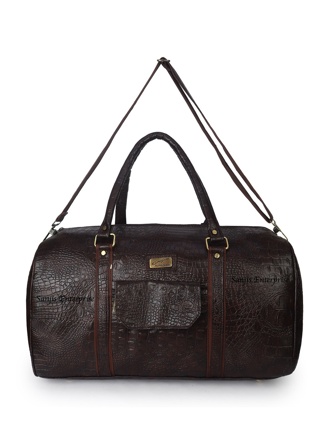 Sanjis Enterprise Unisex Brown Textured Faux Leather Stylish Duffel Bag