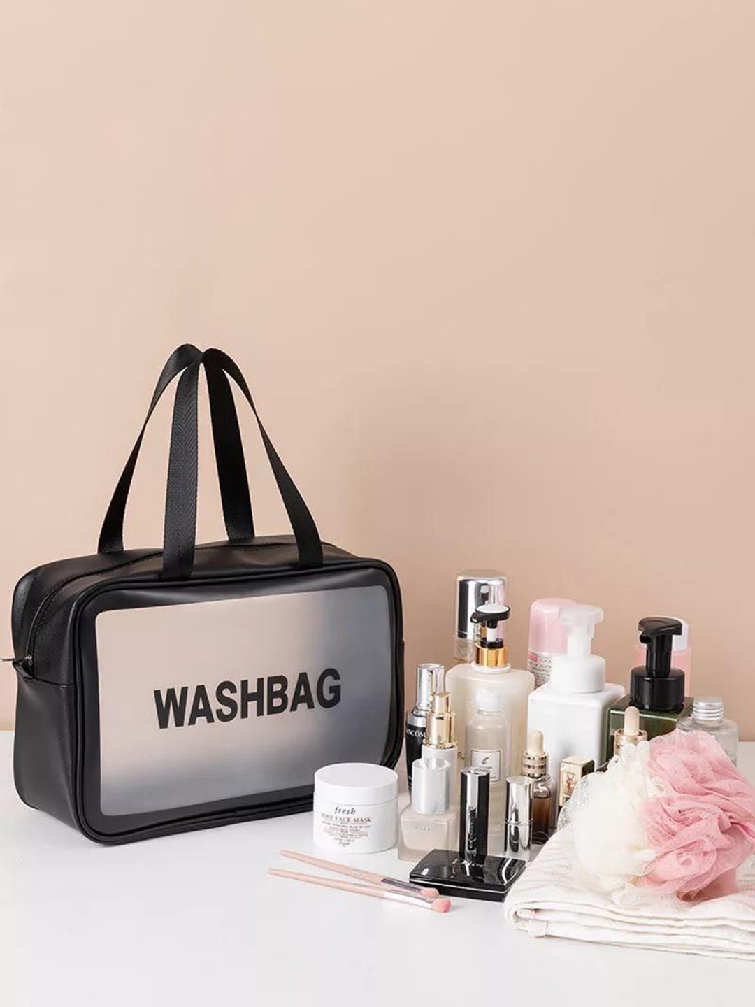 RRK Set Of 3 Black Printed Clear Waterproof Makeup Pouches